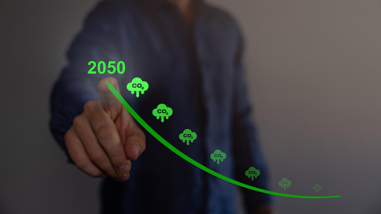 到2050年净零排放。碳中性的。温室气体净零排放目标。气候中立的长期战略。无有毒气体,实施碳捕集与封存技术。可持续的未来。