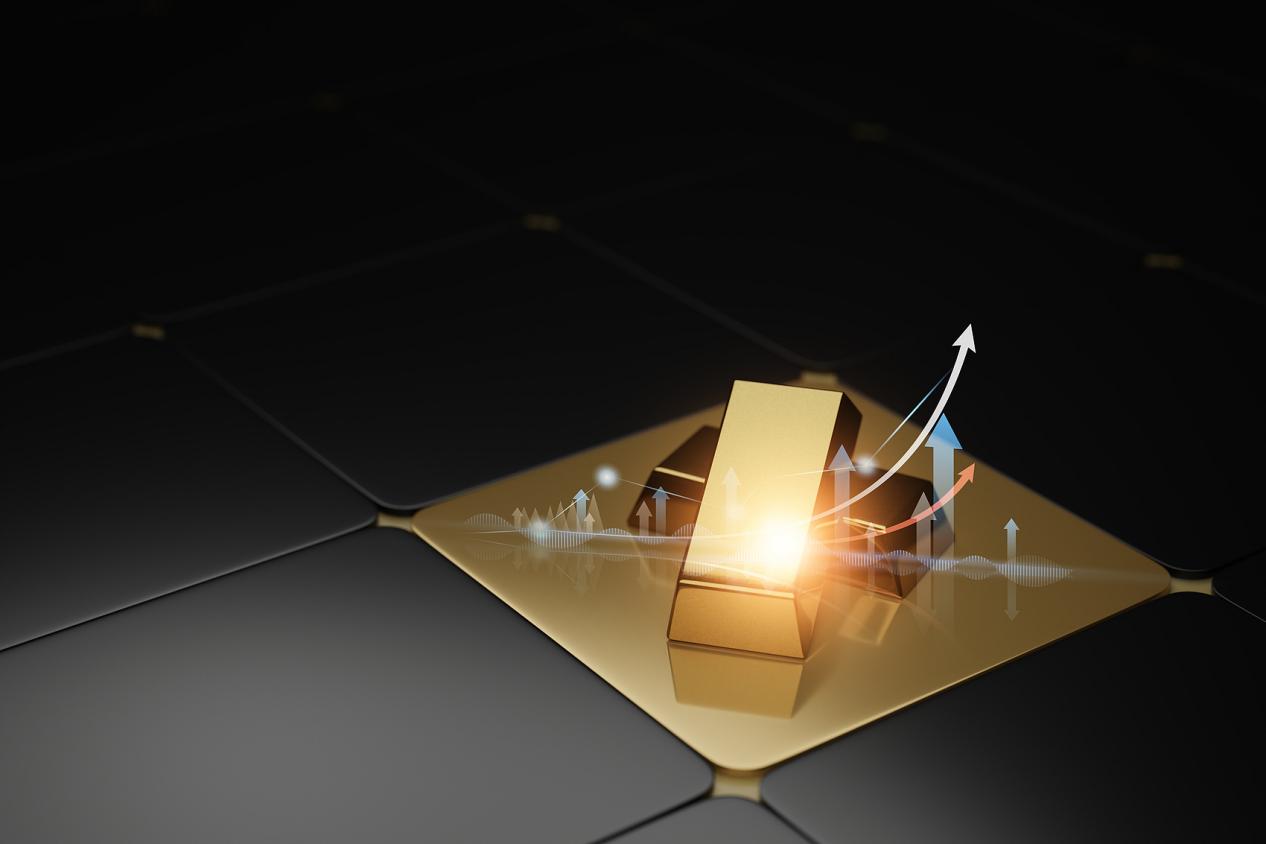 金条和交易图，商业，投资概念，3d渲染。